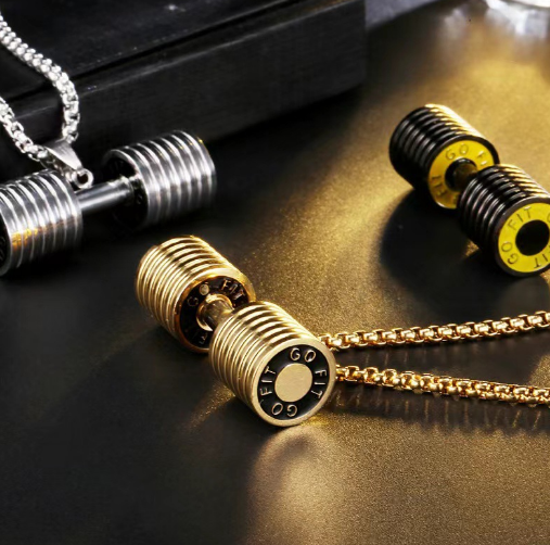 Titanium Steel Dumbbell Pendant Necklace