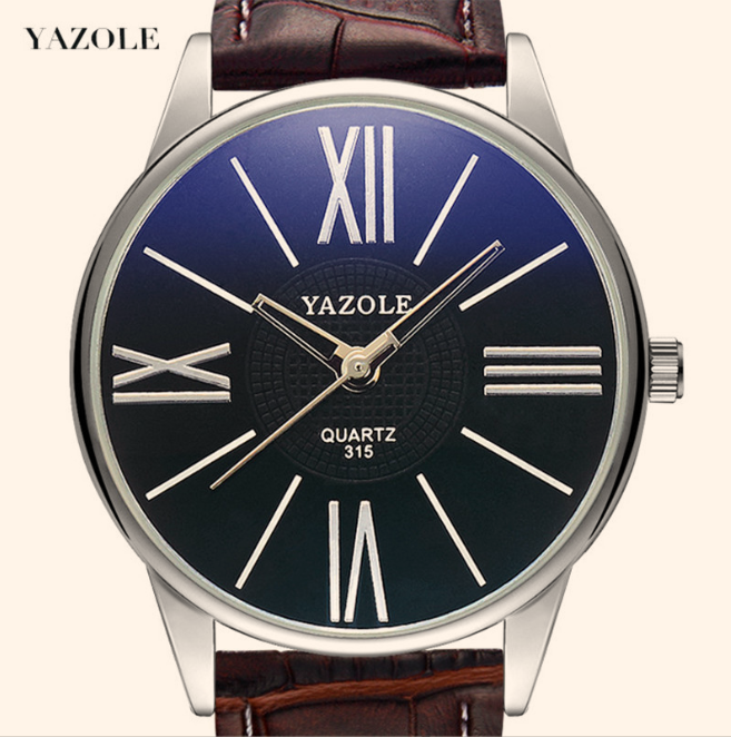 Men's Quartz Watch - Black Plate Brown Belt