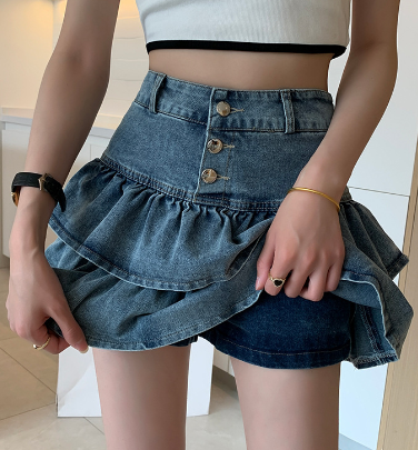 Women's Retro Ruffled Denim Skirt