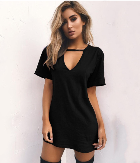 V Short Sleeve T-Shirt Dress Image 3