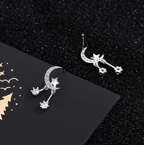 S925 Silver Star and Moon Earrings