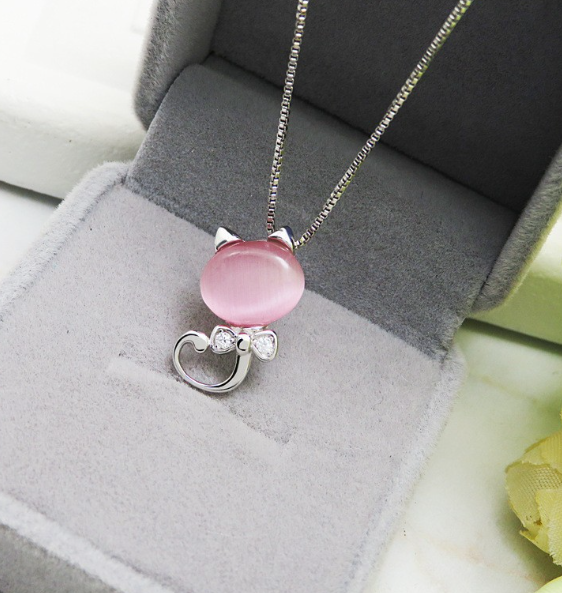 Cat Necklace with Rose Quartz