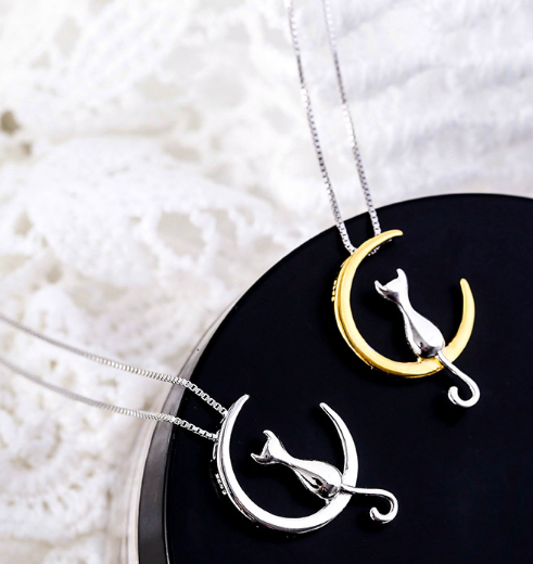 Moon Cat Pendant Necklace - Detail View