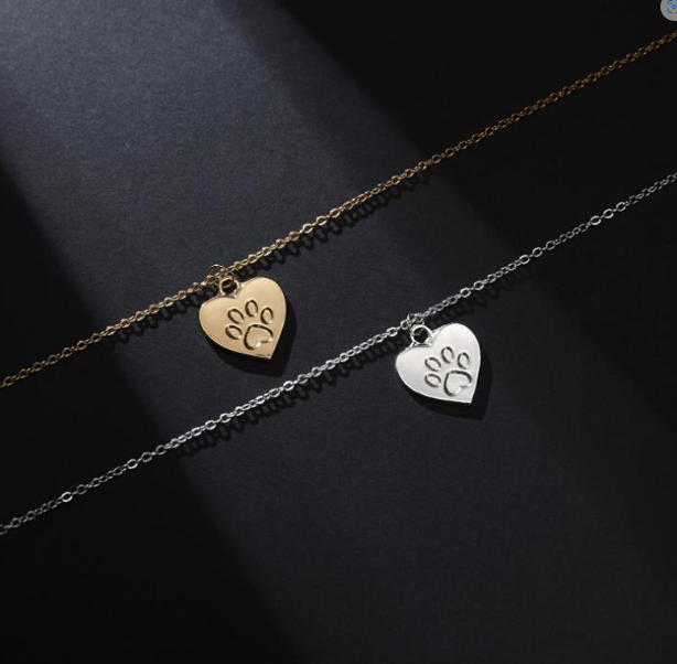 Cat Paw Heart Necklace in Silver