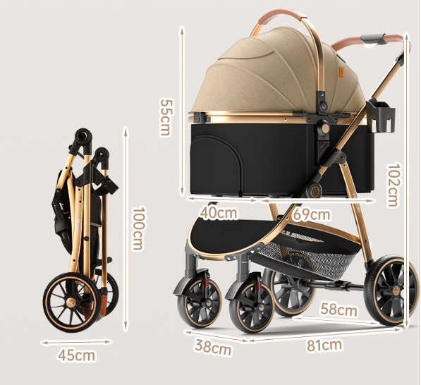 Wangmao Medium Dog Pet Stroller - Champagne Gold