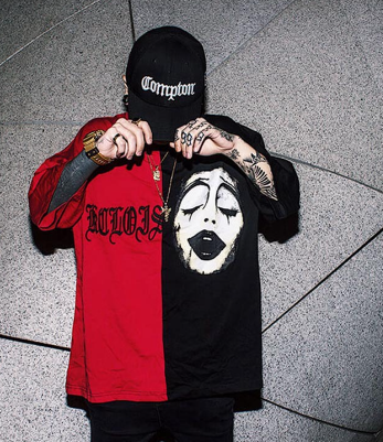 Couple wearing matching t-shirts