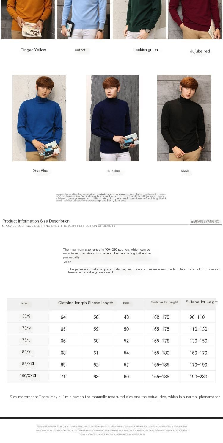Knit Sweater Men High Neck Pullover