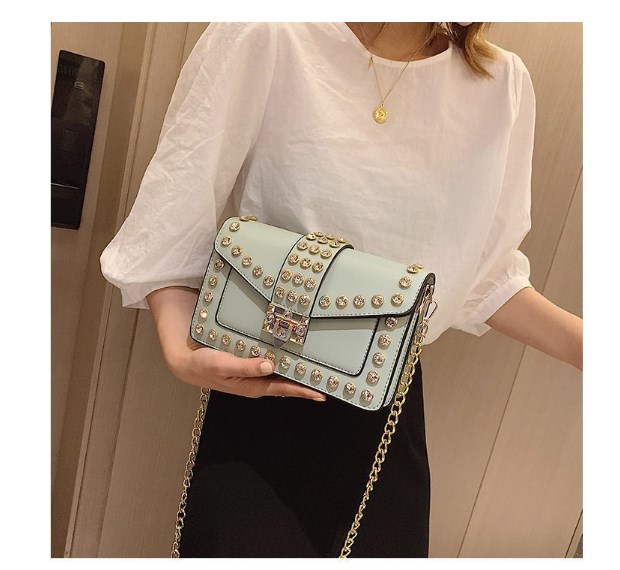 Rivet Chain Shoulder Bag - Green