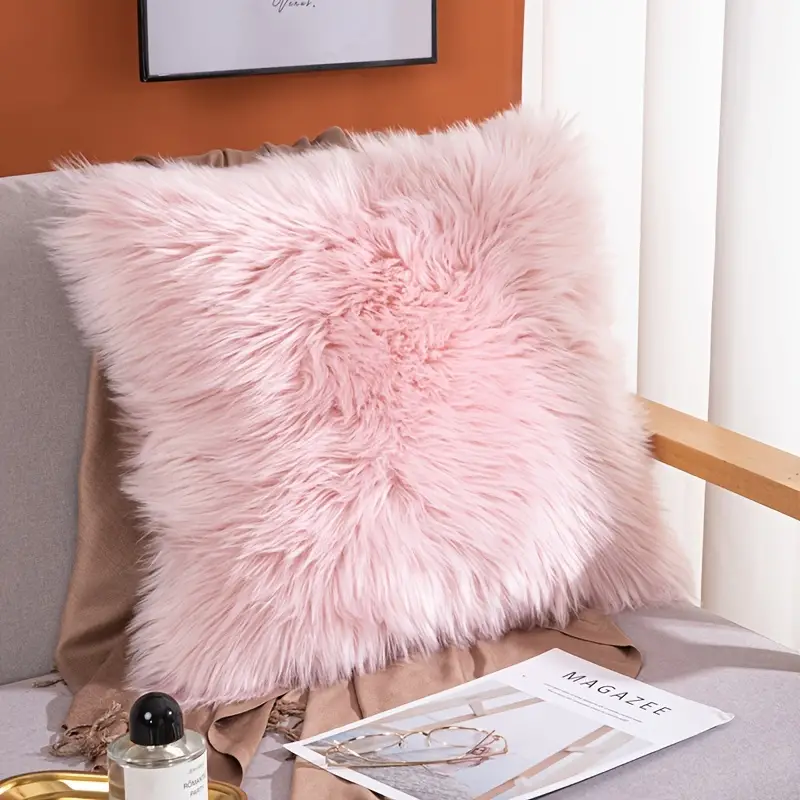 1pc Household Simple Plush Cushion Throw Pillow Cover, Washable Single-sided Sofa Cushion Pillow Cover, No Core image
