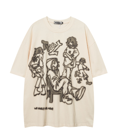 Harajuku Cartoon Girl Cat T-Shirt in Apricot