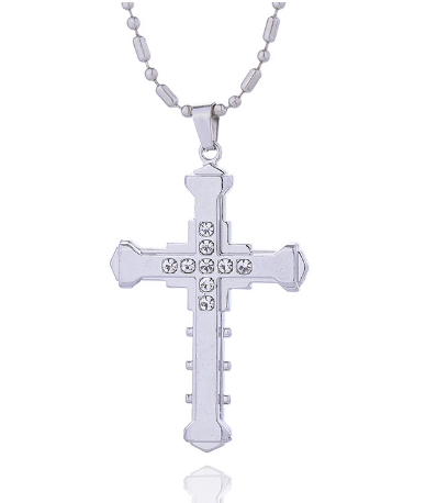 Men's Titanium Steel Cross Necklace Silver
