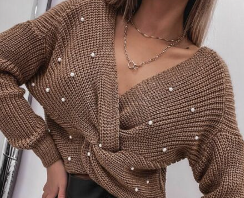 V-neck Decorative Sweater Image 2