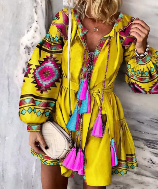 Colorful V-neck Dress Image 3