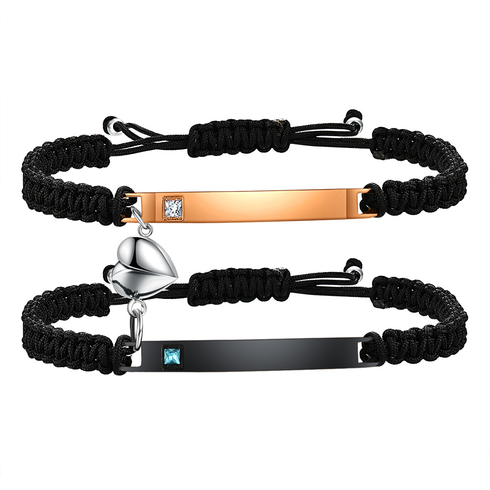 Black Steel Hand Woven Couple Bracelet
