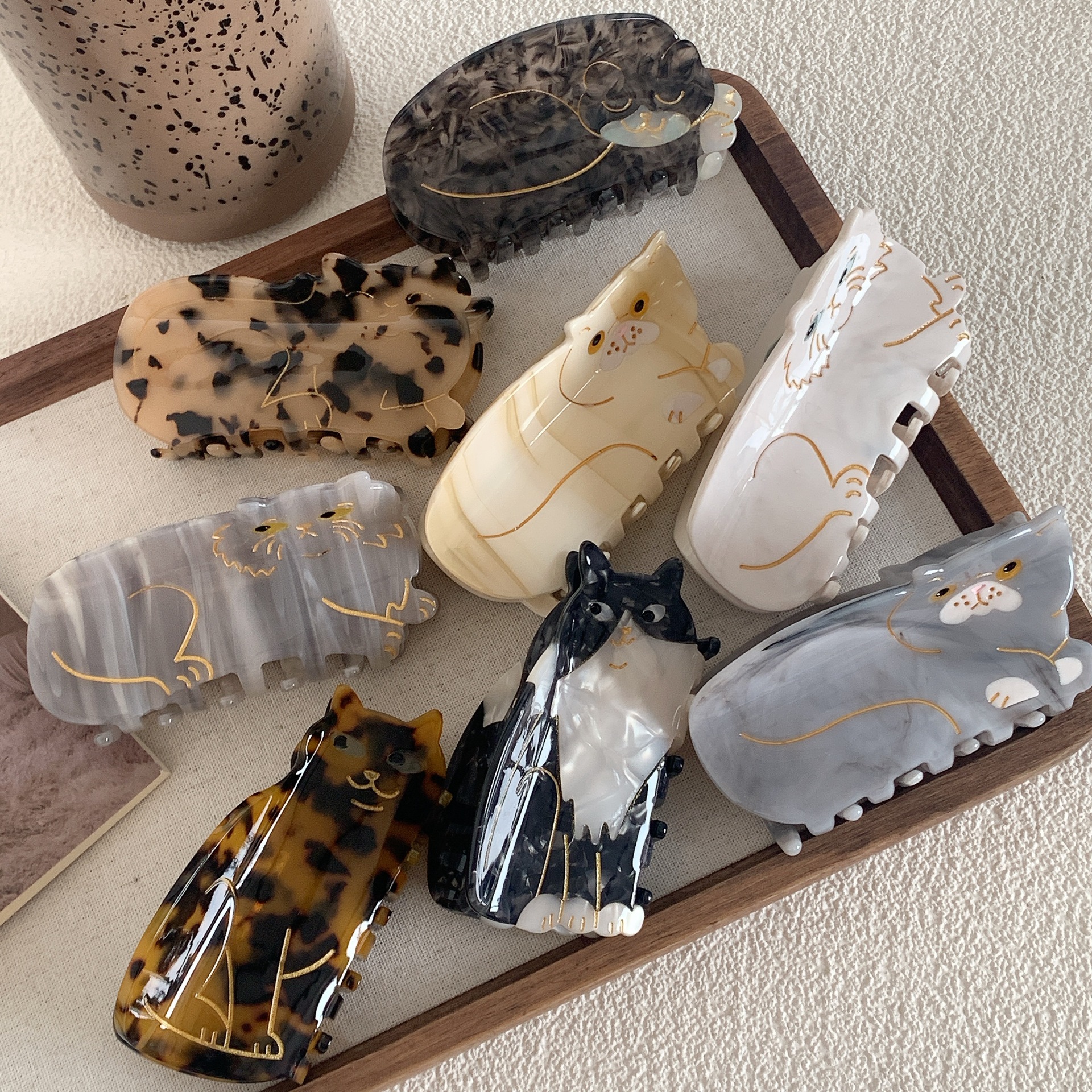 French niche acetate hairpin cute cat series hair grip short-haired cat Persian cat grip shark clip 2023 New image