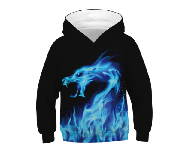 3D Blue Dragon Printed Hoodie