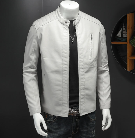 Stand-up Collar Leather Jacket