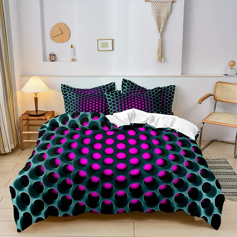 3pcs soft & skin-friendly 3d dense hole printed duvet cover set image