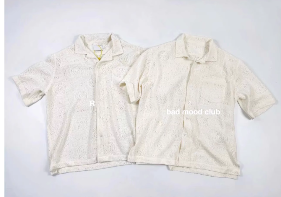 RHUDE American vintage lace Cut-out boxy short-sleeved shirt cleanfit loose knit embroidered coat