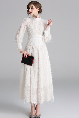 Half-High Collar Fringed Dress - Image 2