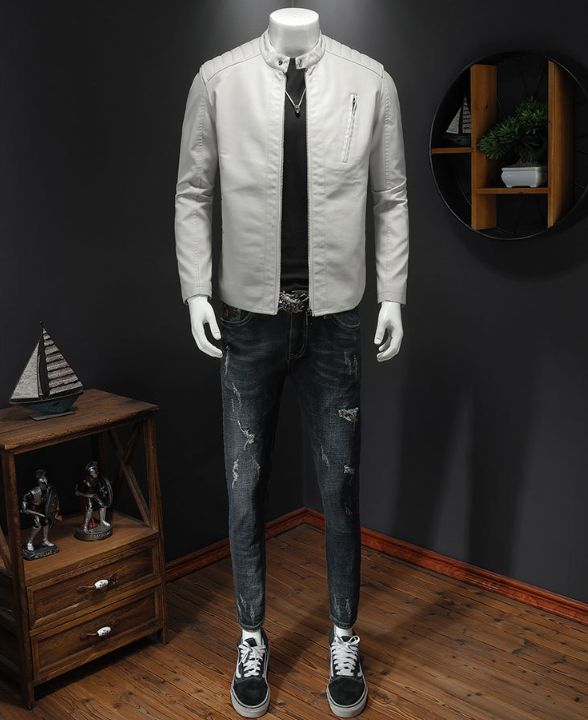 Stand-up Collar Leather Jacket