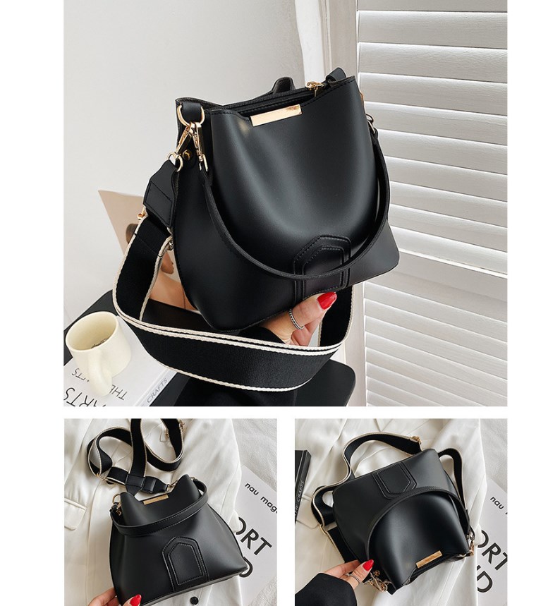 White Color Block Bucket Bag