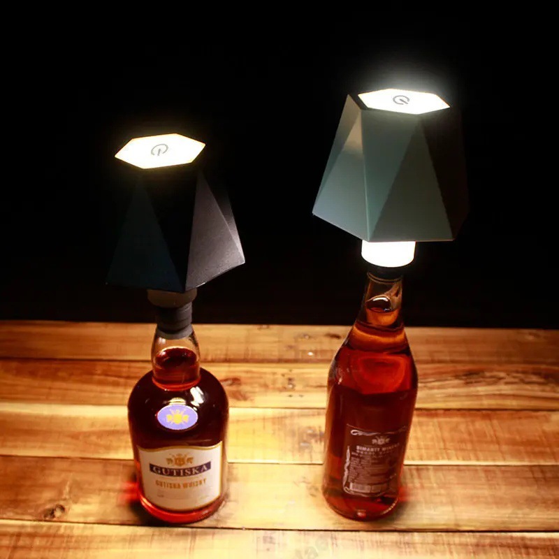 Black Octagonal Wine Bottle Table Lamp