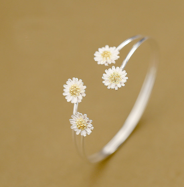 s925 Sterling Silver Double Layer Daisy Bracelet