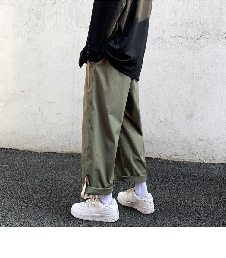 Spring Newport wind scene white wall big size male trend buckle wide leg nine minutes casual pants