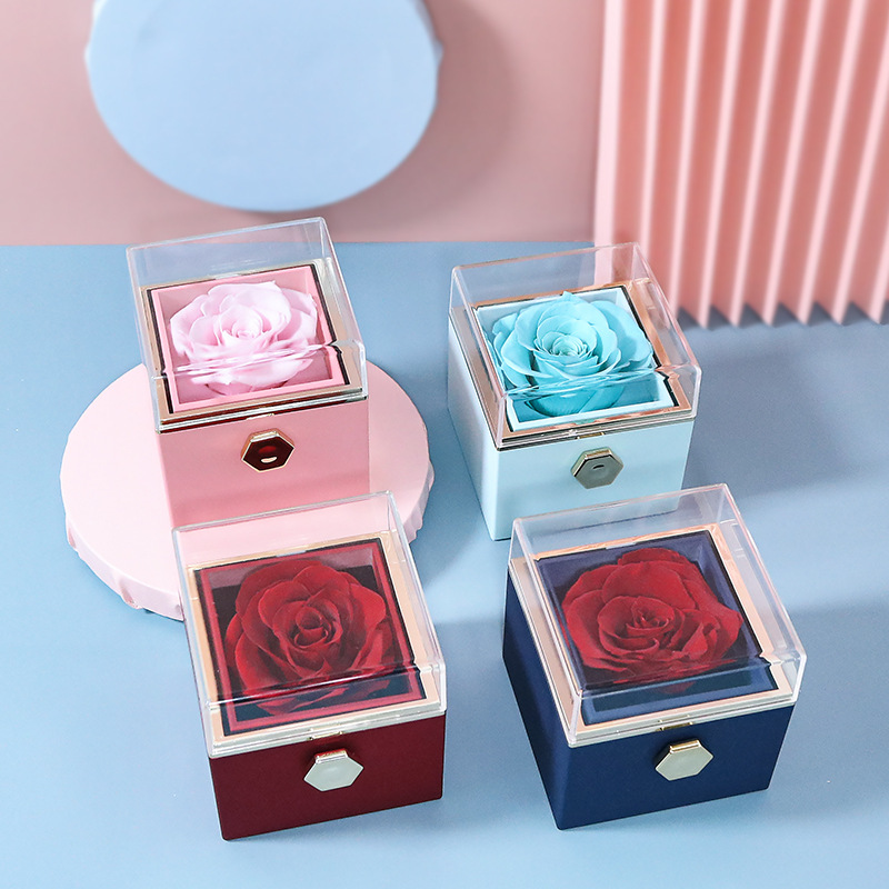 Creative Rotating Valentine's Day Eternal Flower Gift Box Rose Jewelry Box Ring Box Necklace Box Jewelry Packaging Box image