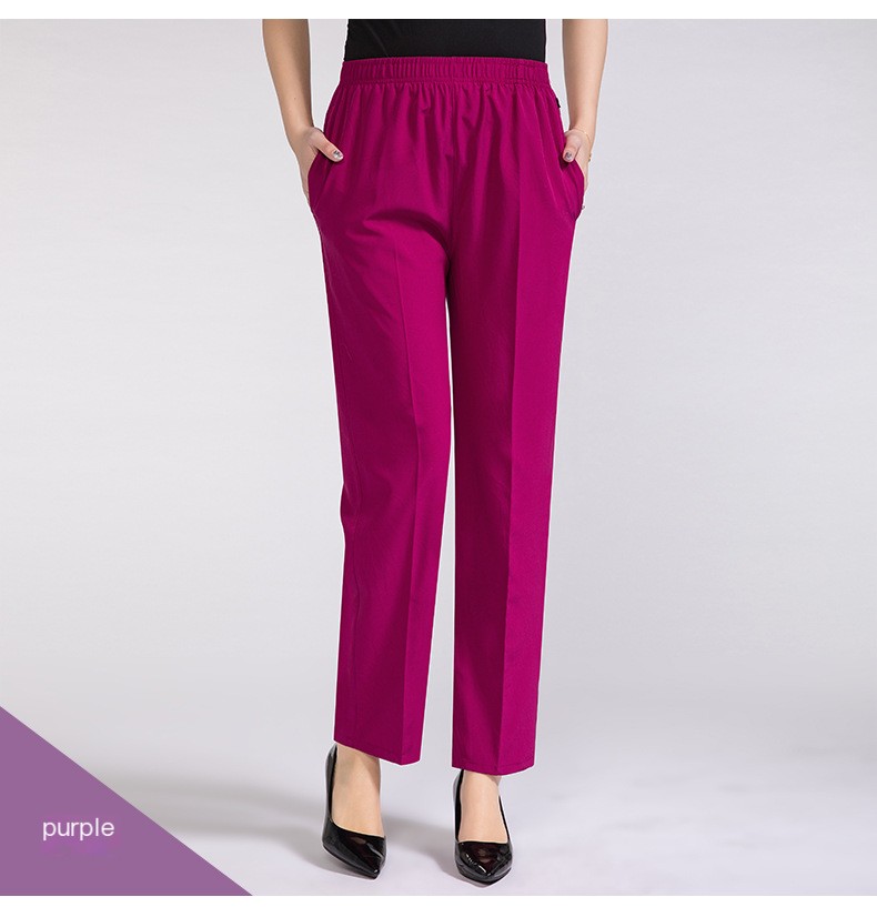 Summer New Cool Breathable Silk-like Women's Pants Solid Color Elasticated Waist Loose Middle-aged and Elderly Women's Pants for Mother