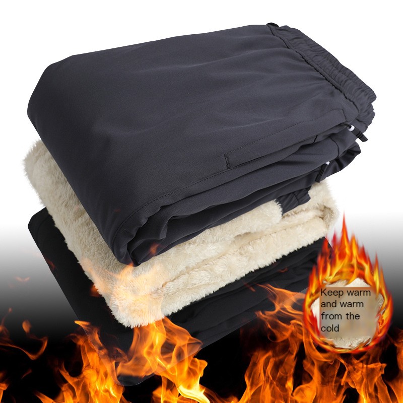 New plus size cashmere pants men's winter warm casual thickened fleece-lined sports pants windproof middle-aged straight pants image