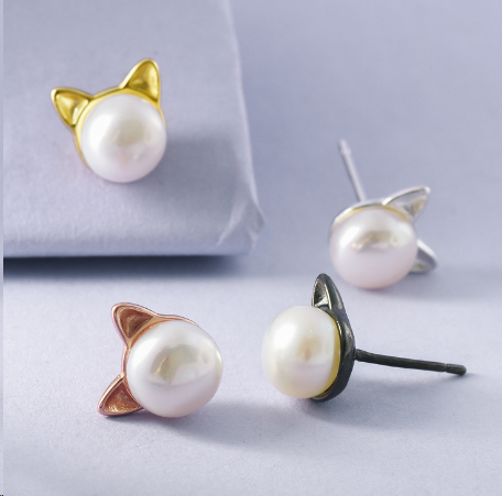 Silver Cat Ear Earrings