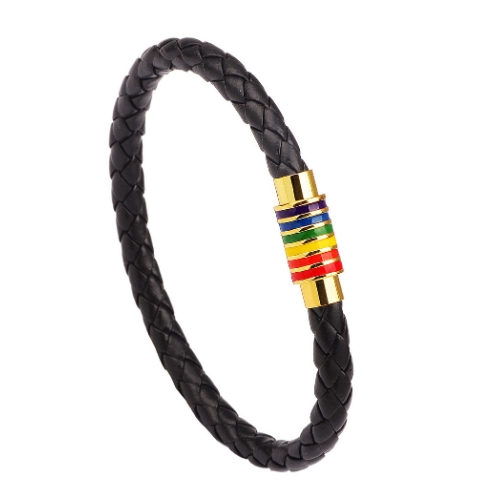 Leather Bracelet Black+Gold