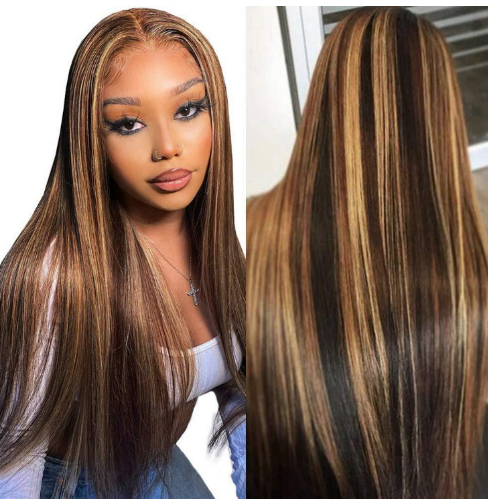 Piano Color P4.27 Brazilian Real Hair Wig with long bangs