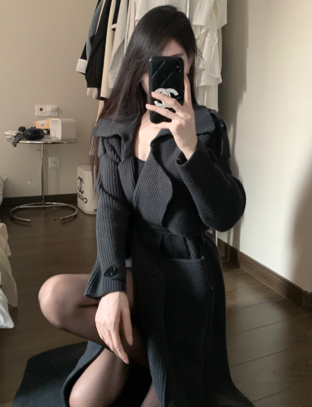 Mixed Color Belt Sweater Jacket - Image 5