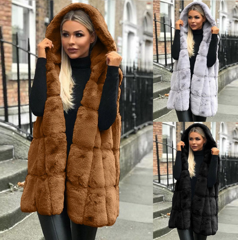 Hooded Fur Vest in Black