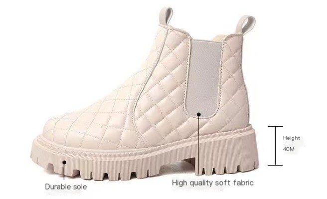 Color Matching Casual Thick Heel Plus Velvet Boots