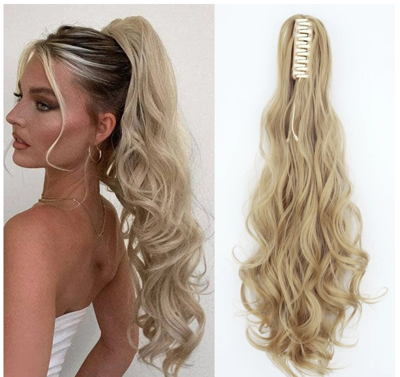 Curly Ponytail Wig - Beige