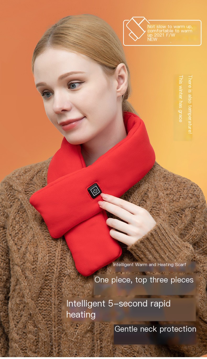 COOZYScarf? - Scarf with Heating Function to Keep Shoulders and Neck Warm in Cold Winter - BRILLIANT RED - ADULT