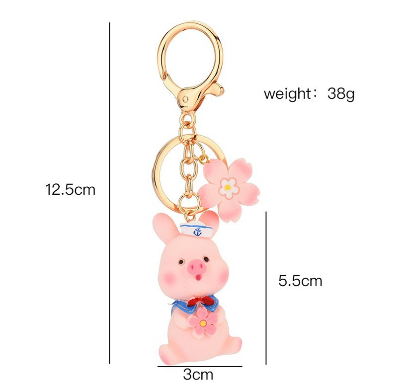 Cute Cartoon Flower Small Pink Pig Keychain