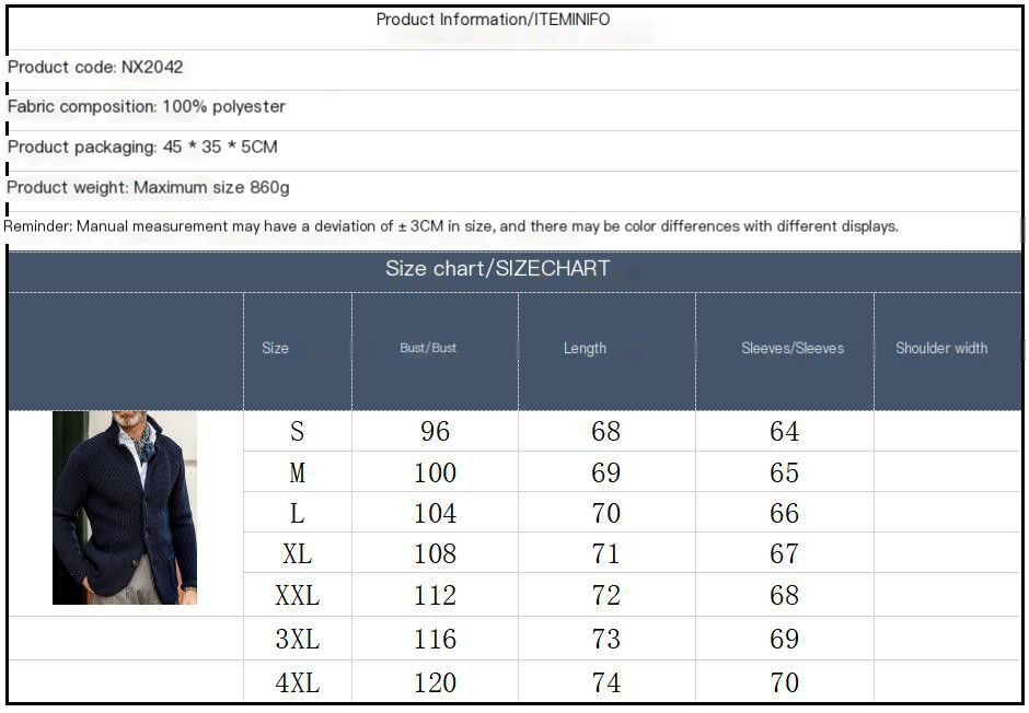 Stand Up Collar Cardigan Men Knitted Jacket