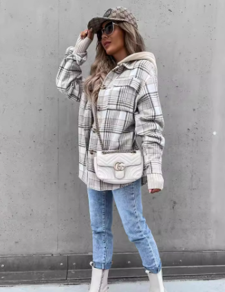 Hooded Plaid Shirt Jacket 4