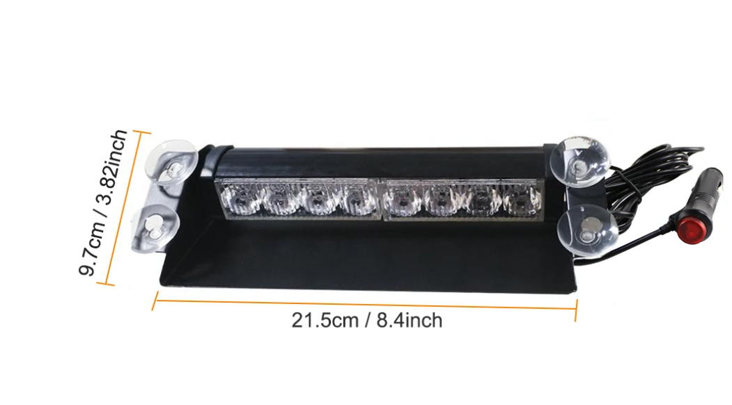 8 LED Police Lights Strobe Light For Car 12V Emergency Signal - Dashboard Interior Roof Windshield Safe Caution Hazard Light with Suction Cups