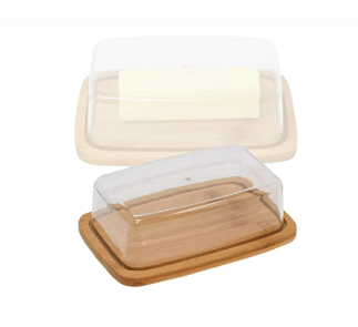 Square Bamboo Butter Dish Creative Rectangular with Glass Lid for Home image