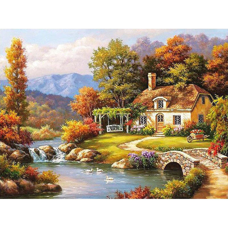 Beautiful Cottage Landscape Oil Painting