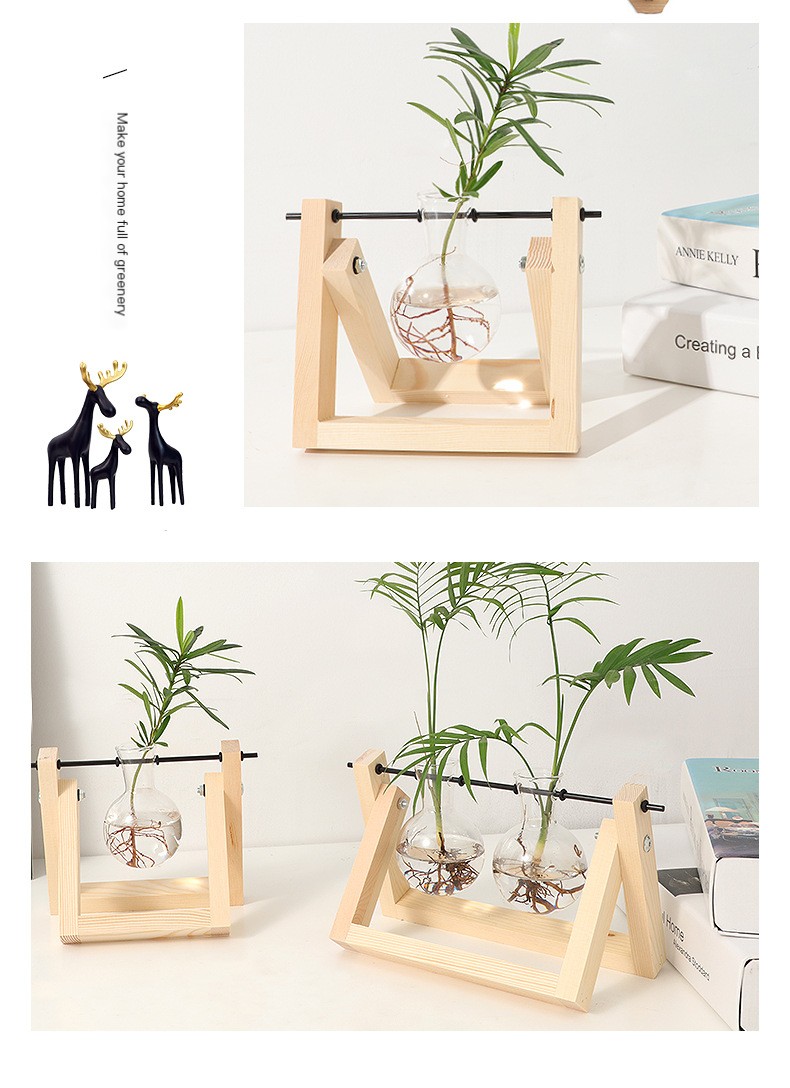 Creative Wooden Rack Hydroponic Glass Vase