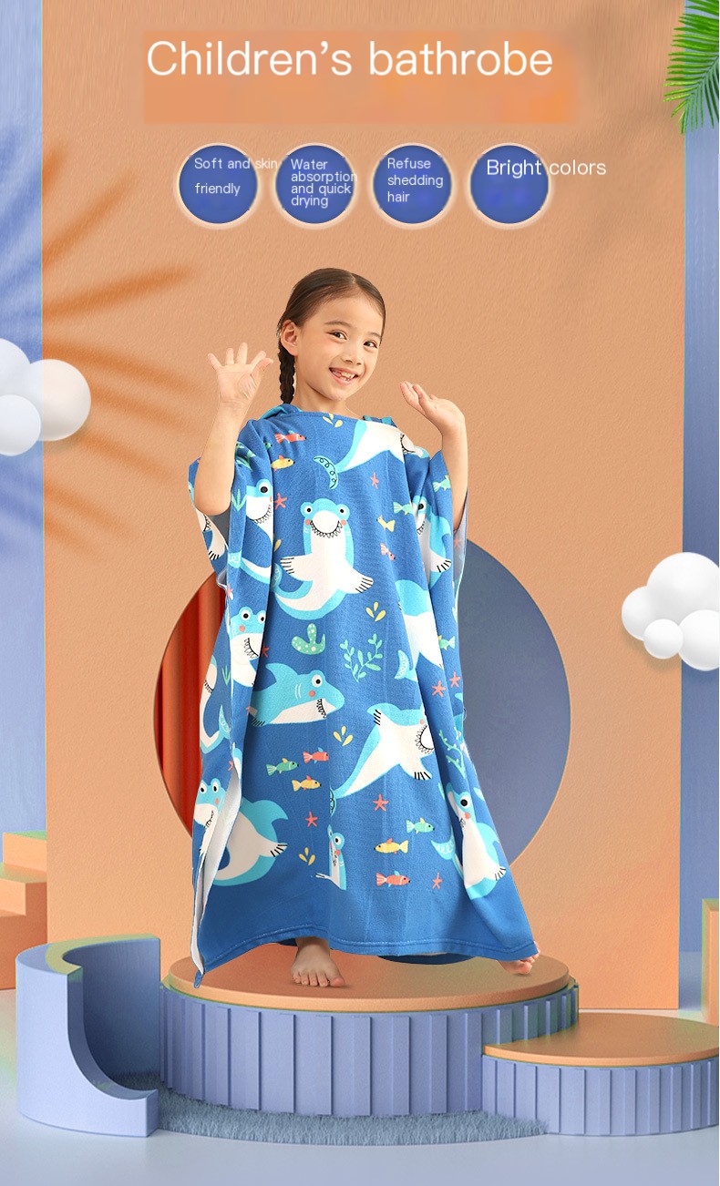Microcredit Explosions Large Children's Bath Towel Cloak Reactive Printing Hooded Bathrobe Cloak Absorbent Quick-drying Wearing Bath Towel
