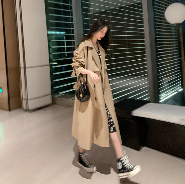 Double Breasted Waist Belt Khaki Loose Coat