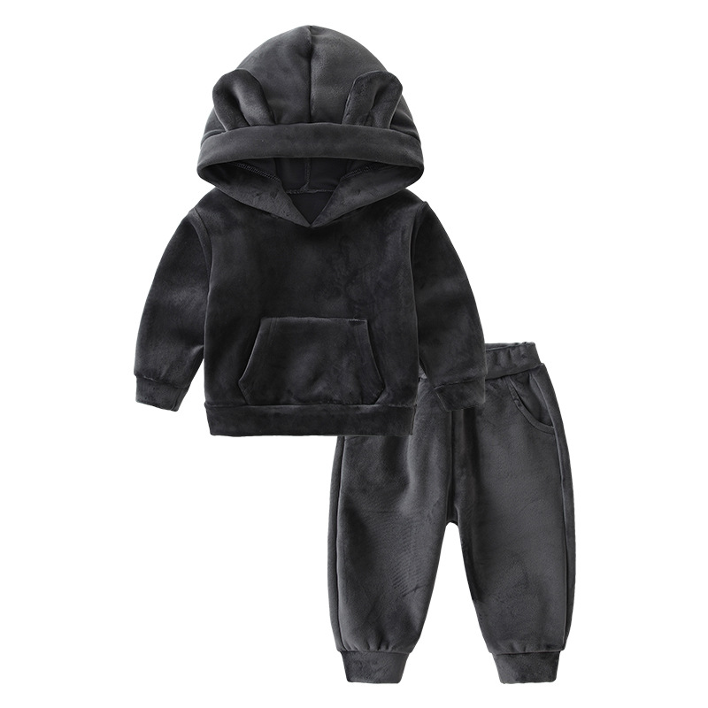 Plush and thick warm clothes for boys ins (one set) image